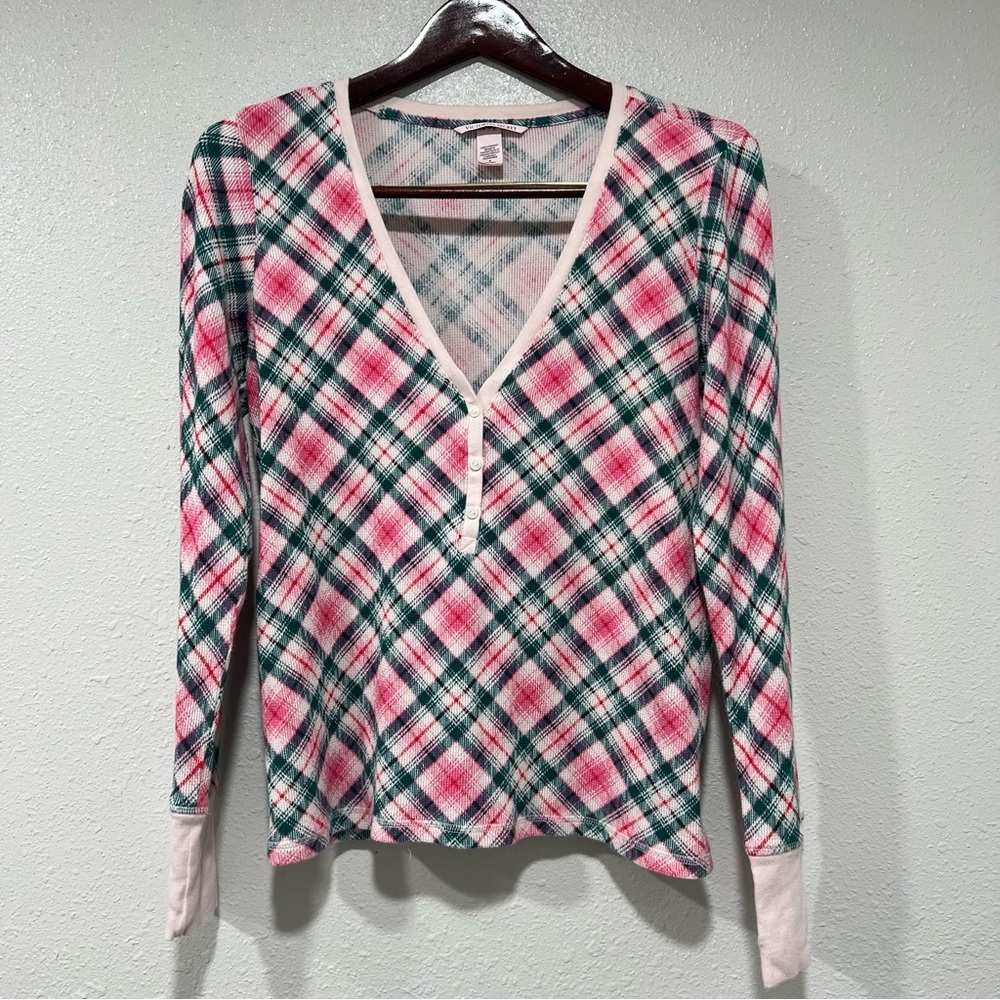 Victorias Secret Thermal Long Sleeve Pajama Top Pretty Blossom Plaid Size Medium